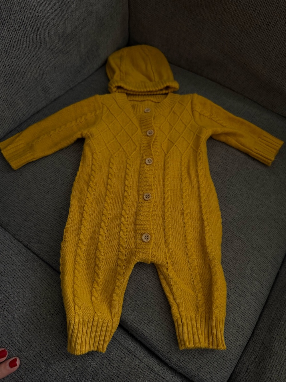 SHEIN Mustard Yellow Cable-Knit Hooded One-Piece